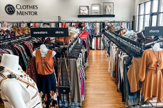 Clothes Mentor interior showing rows of fabulous fashions.